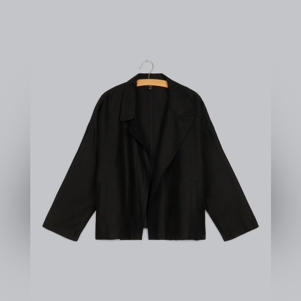 Eileen Fisher Black Draped Open Blazer Jacket - Picture 2 of 2